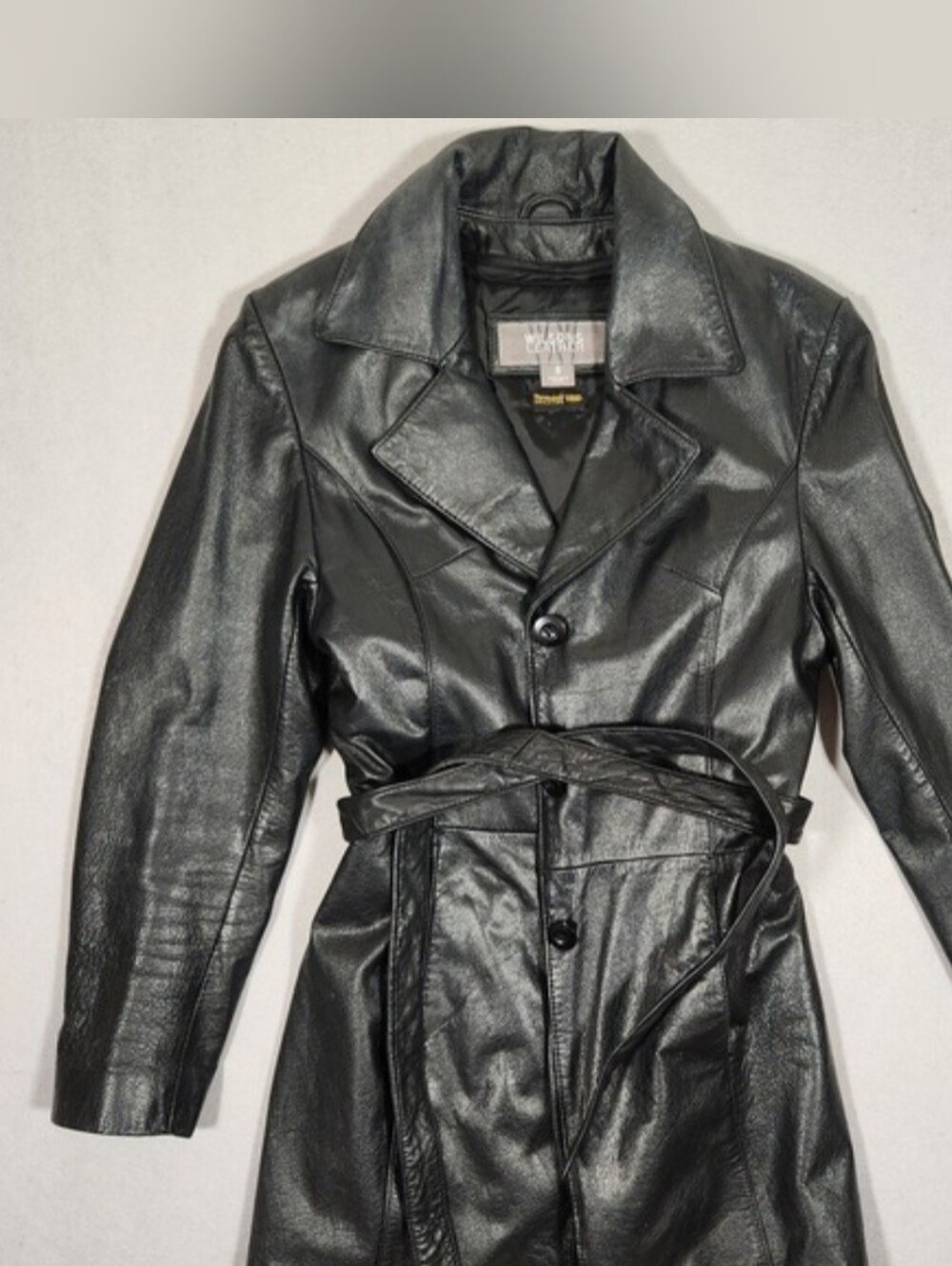 Wilsons Leather Black Women's Belted Leather Trench Coat Small